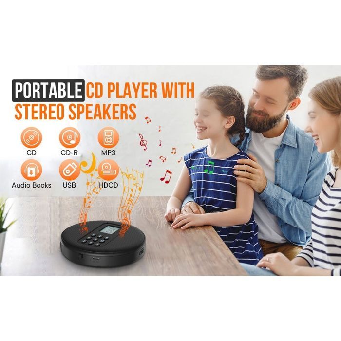 Lettore CD, schermo LCD, USB, qualità audio HD, portatile, adatto a vari scenari, nero
