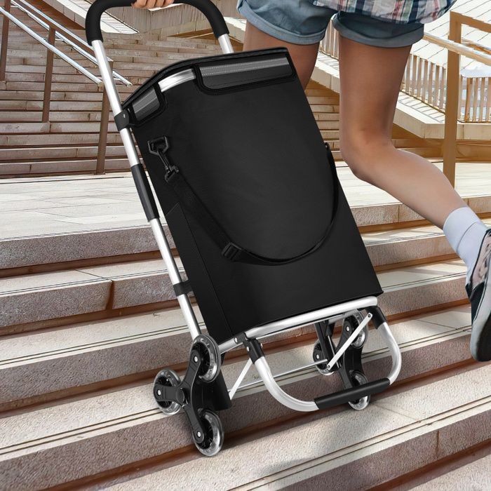 Daromigo 6-wielige boodschappenwagen, 40 liter, 3-in-1 opvouwbaar, geïsoleerd compartiment, handvat, zwart
