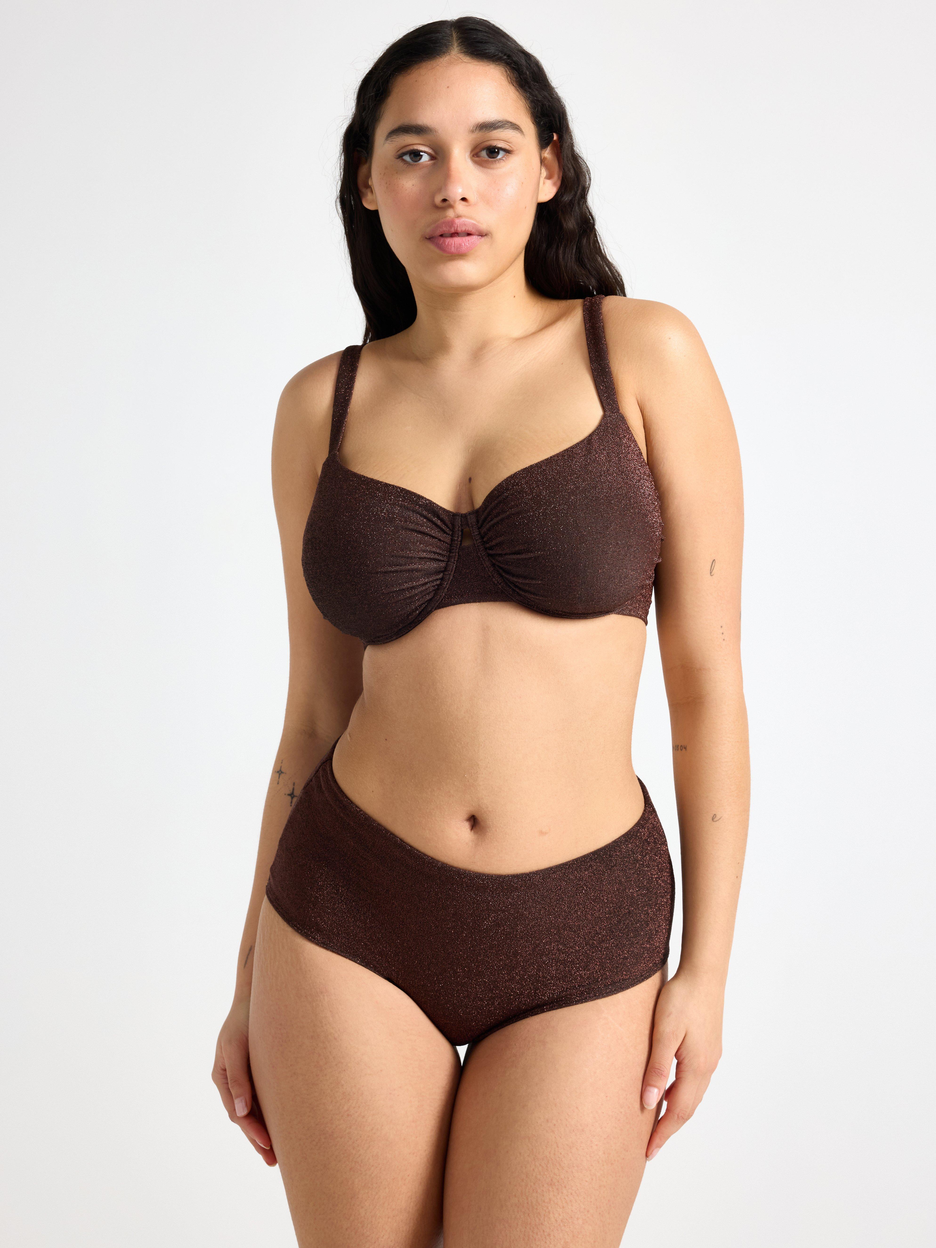Glittrig bikiniunderdel Marron Foncé