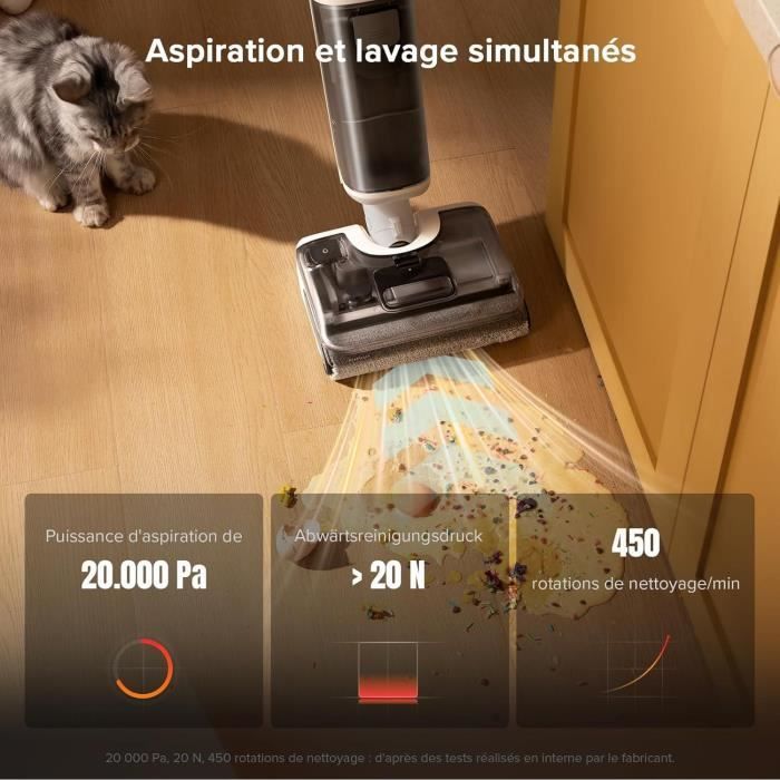 ROBOROCK F25 RT - Aspirateur Balai Laveur - 20000 Pa - Lavage à Chaud à 90 °C - Nettoyage Deux Bords - Auto-Nettoyage