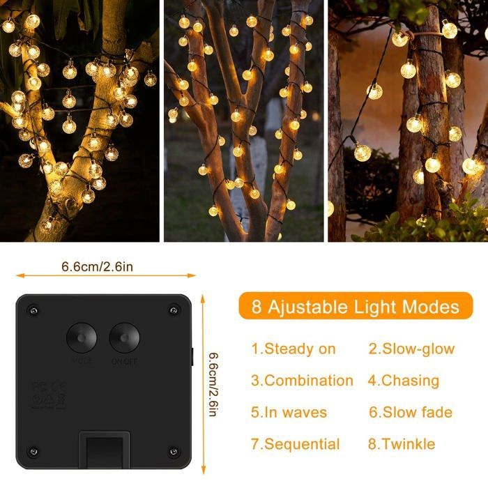 Guirlande Lumineuse Solaire-30 LED Cristal Guirlande Solaire Exterieur Intérieure 8 Modes Pour Jardin, Terrasse, Balcon