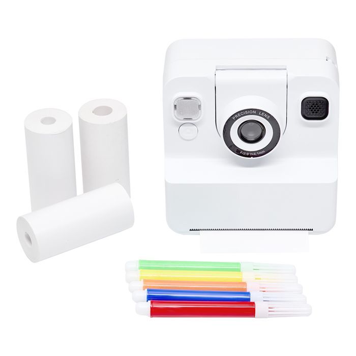 Câmera digital instantânea BigBen branca de 12MP, Full HD 1080P com impressão térmica.