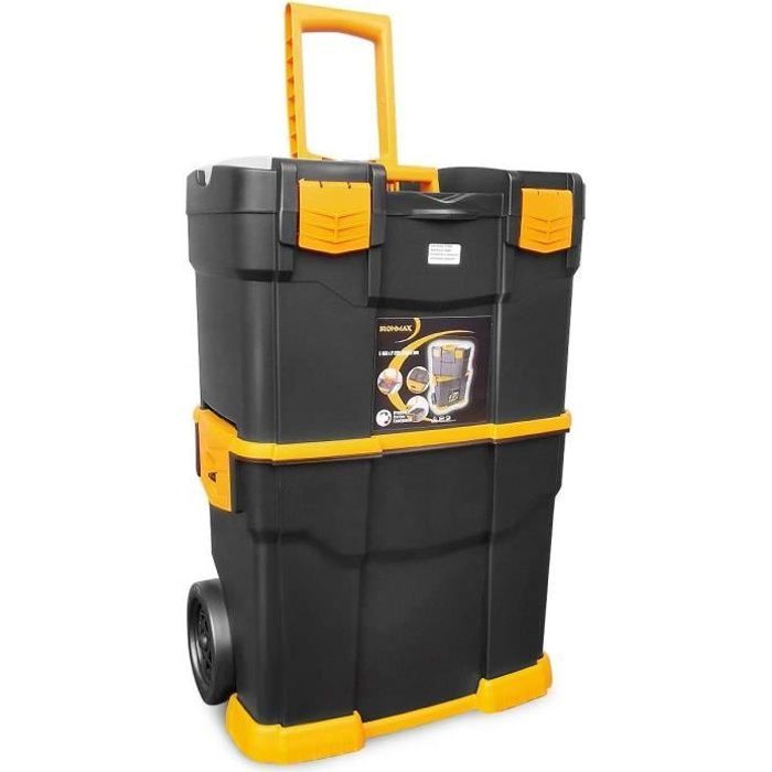Caja de herramientas apilable y separable GOPLUS, tapa con cerradura, bandeja extraíble, caja de herramientas con ruedas, asa