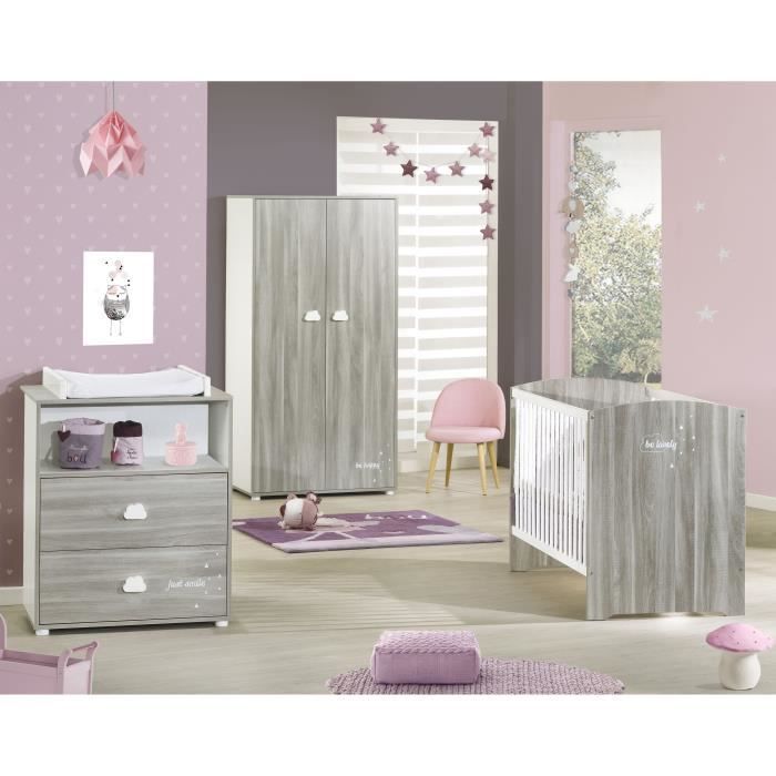 Conjunto completo de dormitorio infantil: cuna de 120x60 cm, cambiador y armario. - BABY PRICE - SMILE - Flint Oak