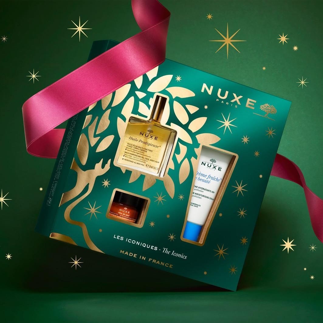 NUXE veido priežiūros rinkinys Bestseler Set – Huile Prodigieuse® 50 ml + Crème Fraîche de Beauté® 30 ml + Rêve de Miel® lūpų balzamas su medumi 15 g 1 vnt.