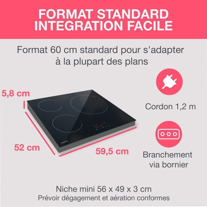 Table de cuisson induction OCEANIC 3 foyers L60 x P52 cm OCEATI3Z7B