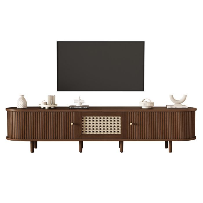 TV stand with 2 sliding doors, 1 drawer and storage compartment, minimalist design living room furniture, 180x40x40cm, walnut