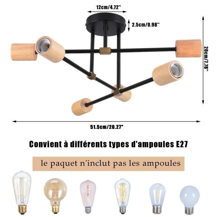 UNI Plafonnier 6x E27 Luminaire Vintage Industrielle Lustre pour Cuisine Chambre Salon en bois