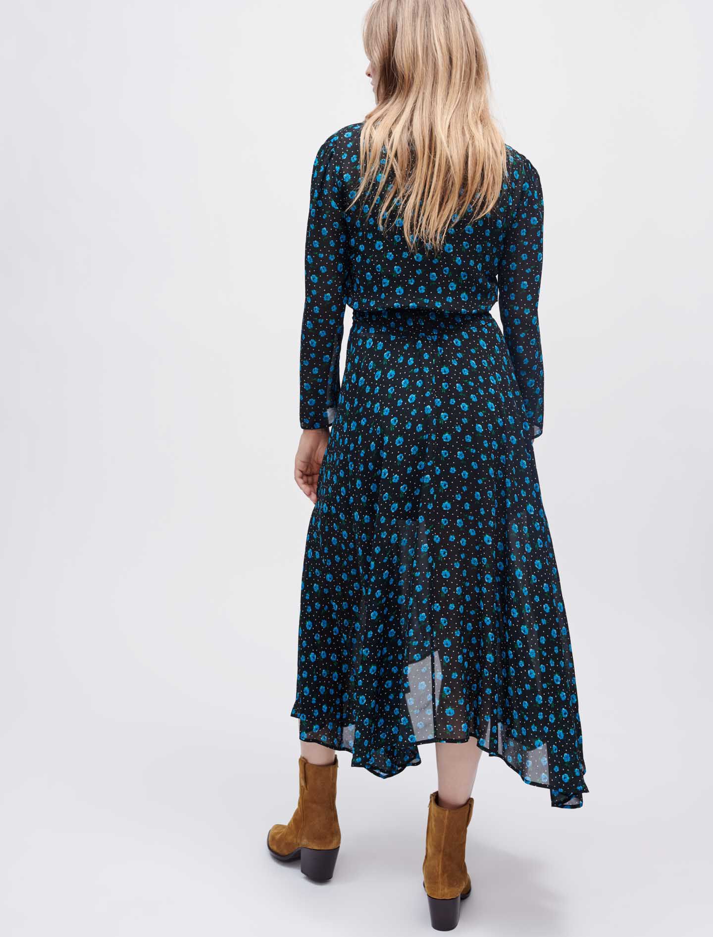 Mousseline jurk met luipaardprint - Mini fleurs bleu