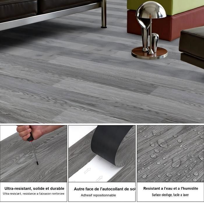 Revêtement de sol PVC - Dalles autocollantes - 5,02 m² - pour Salon - Imperméables - 36 pièces - Gris Foncé