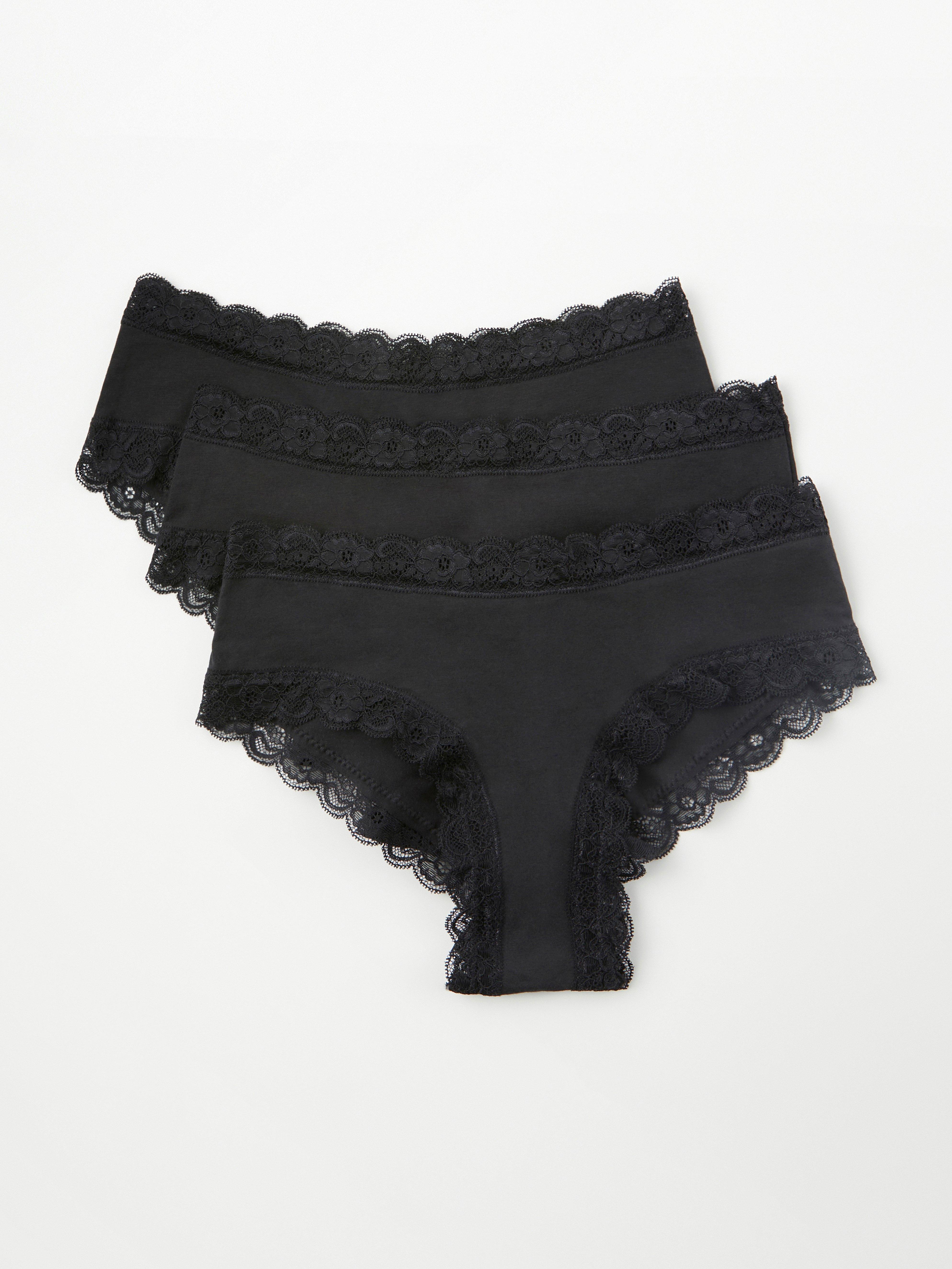Paquete de 3 bragas brasileñas de tiro normal, color negro.