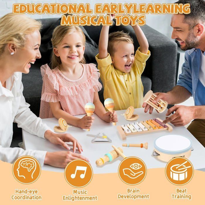 Musical Instruments for Babies, Montessori Musical Toys, Wooden Percussion Instrument Set, for Children Aged 1-5 Years