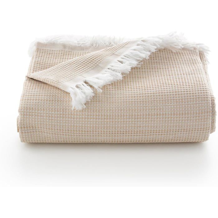 Plaid multifonction pour lit et canapé. Plaid - Couvre-lit en coton doux et respirant nid d'abeille - 130*180 cm, beige