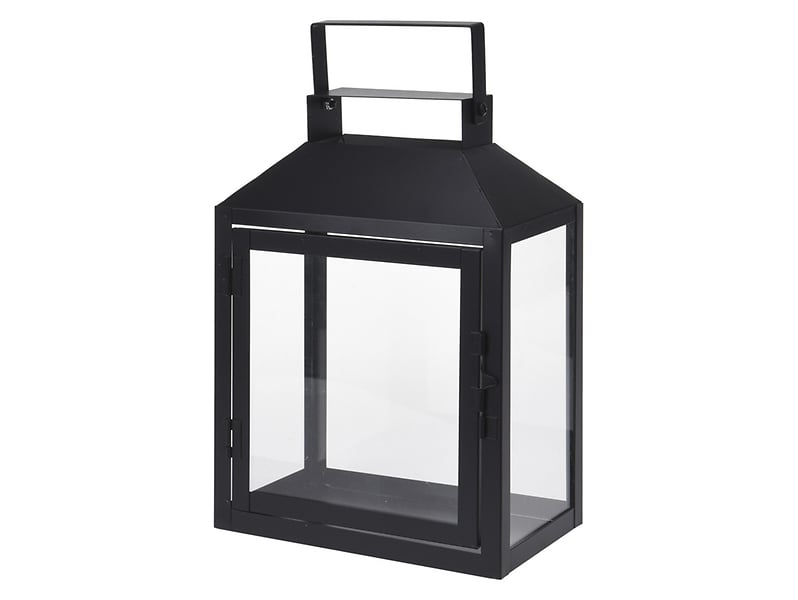 Latarenka metalowa szklana 28 cm czarna