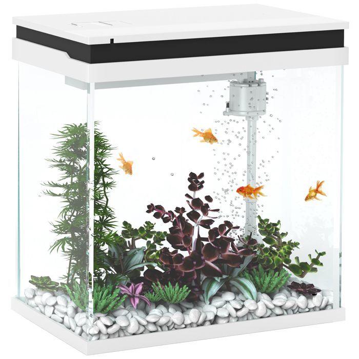 Komplettes kleines Aquarium – PawHut – 14 l – mit Filtersystem, LED-Beleuchtung, Wasserpumpe und Deckel – weiß