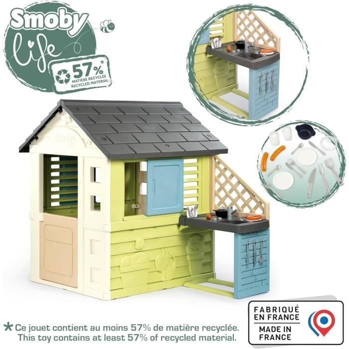 Smoby Life - Mooi speelhuisje + zomerkeuken - Grill en gootsteen - 17 accessoires - Gerecycled materiaal - Geschikt voor kinderen vanaf 2 jaar