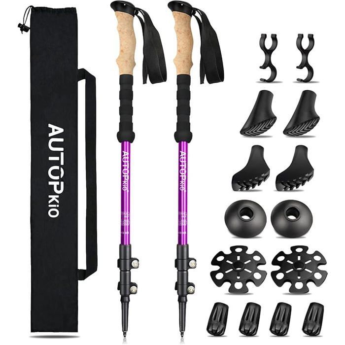 Bastones telescópicos de aluminio, bastones ultraligeros ajustables para marcha nórdica para mujer, senderismo y trekking, color morado.