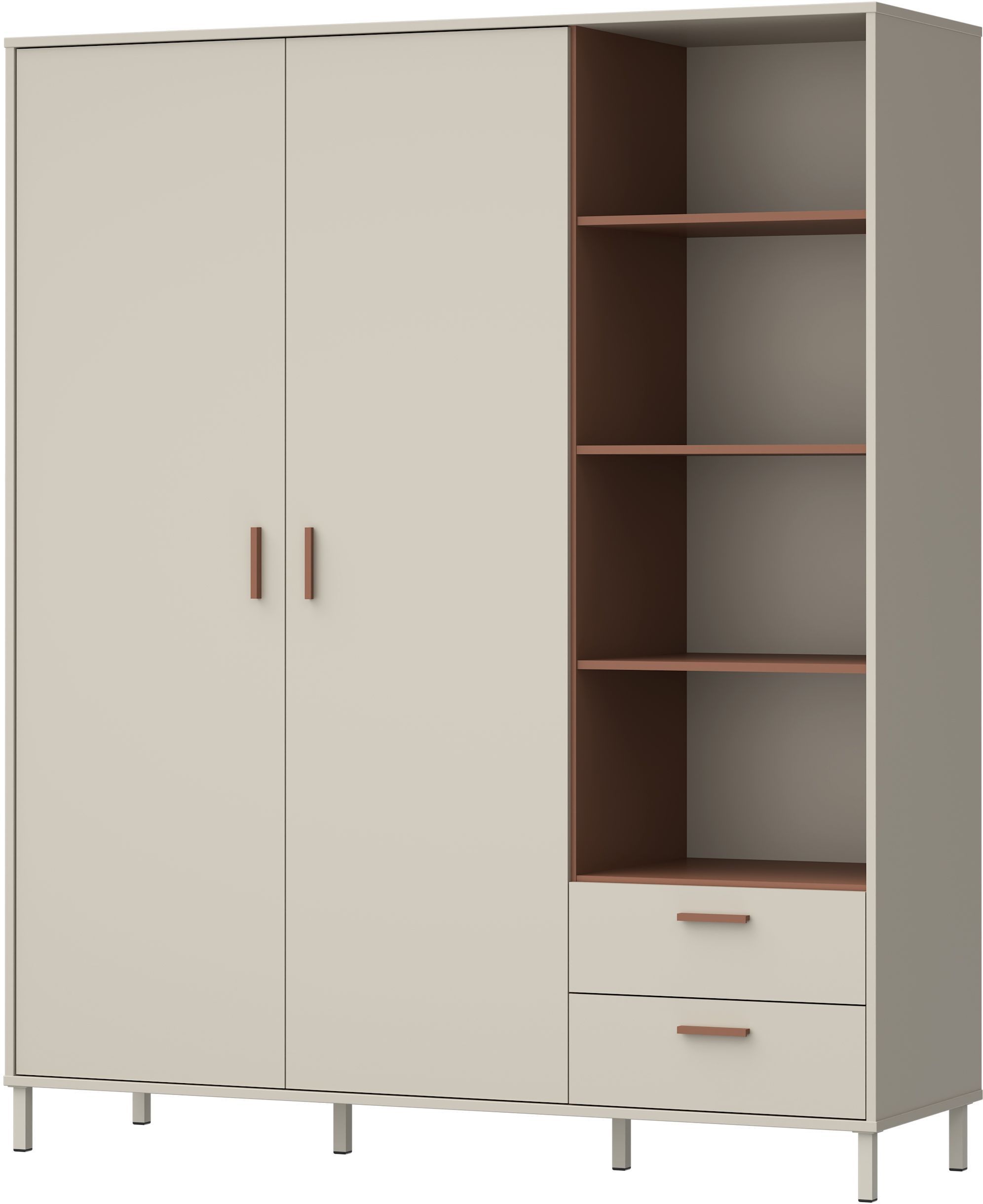 Armoire - 2 portes - étagères + tiroirs  - L168,4 x P52,9 x H201,6 cm - Cachemire et terracotta - MILLES