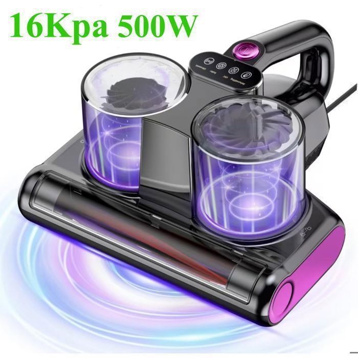 Aspirateur Anti-acariens 16 KPa, 500 W, Lumière UV 253,7 nm, 30 000 Tours/min, Élimine 99,9 % des Acariens et des Bactéries