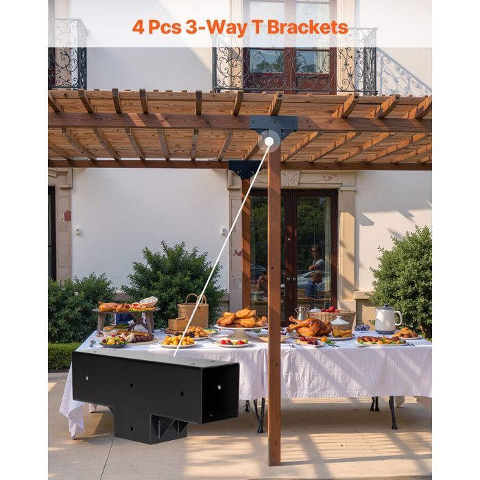 Support de Pergola-VEVOR-Lot de 4-Support de Poteau Bois 92x92 mm-Forme T-avec Vis pour Poutres en Bois Standard Toit Plat