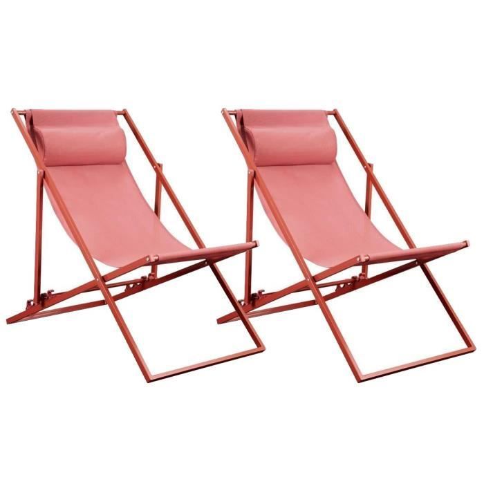 Lot de 2 Chiliennes PAROS - Structure en acier - L 63 x P 104 x H 85 cm - Terracotta