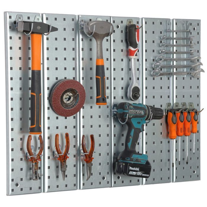 Painel de ferramentas - Sistema de armazenamento - Aço reforçado - Design modular - Suportes para ferramentas - Oficina/Garagem