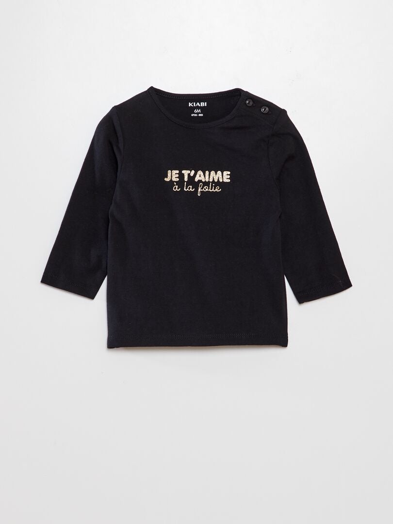 Bedrukt T-shirt met lange mouwen - Zwart