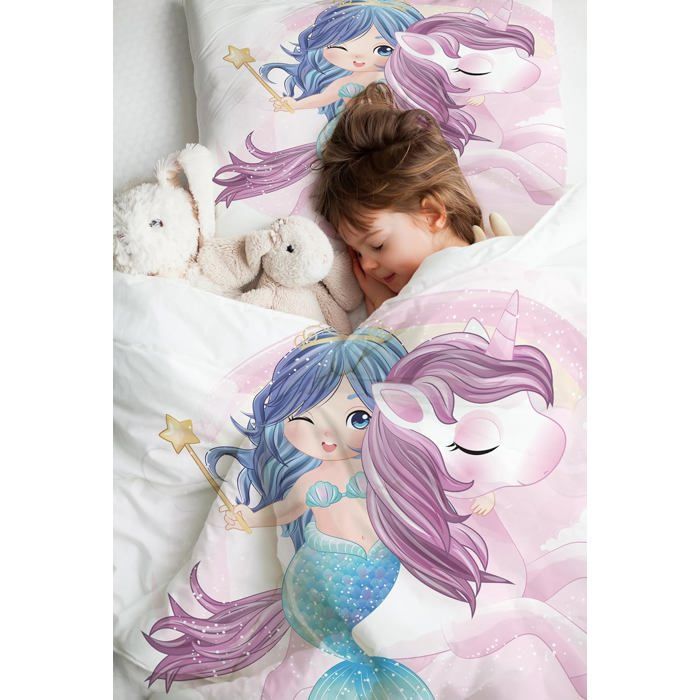 Juego de ropa de cama infantil con funda nórdica individual de 90x190cm, funda nórdica y funda de almohada de 40x60cm, estampado 3D de princesa sirena.