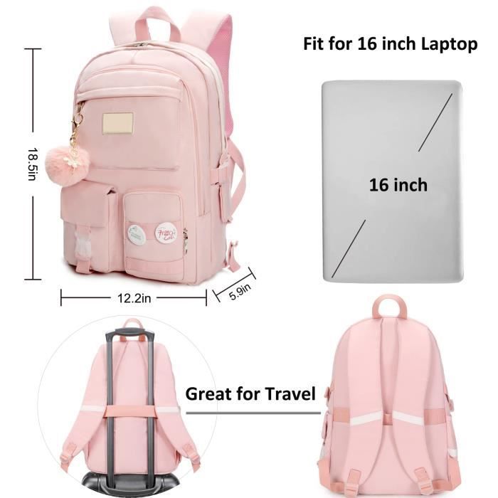 Sac à Dos Enfant Scolaire Tissu Nylon Imperméable Collége Portable Pour Garcon-Fille - Rose