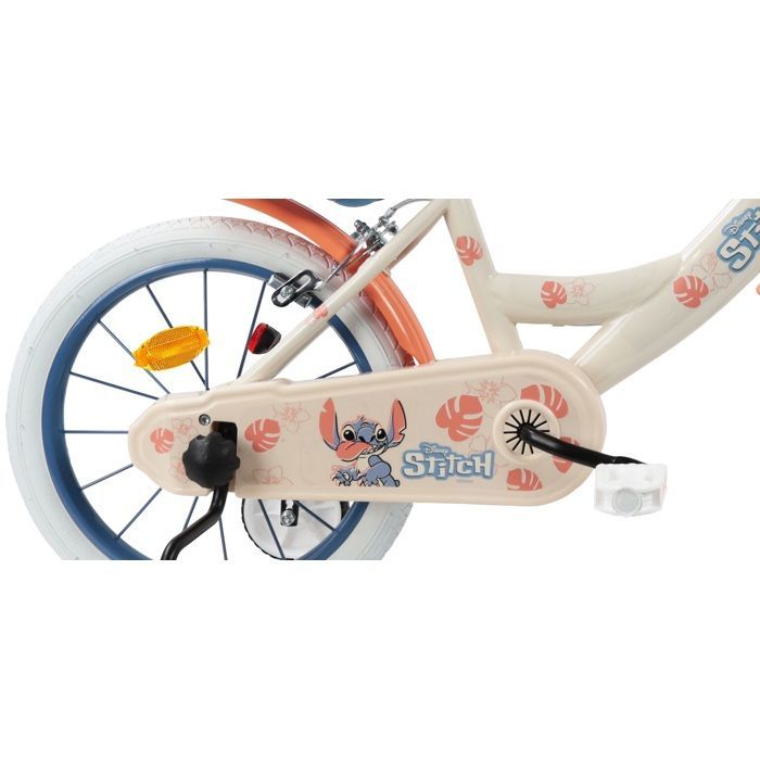 Bicicleta infantil - Modelo STITCH / DISNEY de 16'' - (Altura del niño: de 100 cm a 125 cm) - 2 frenos, cesta, portamuñecas y ruedines.