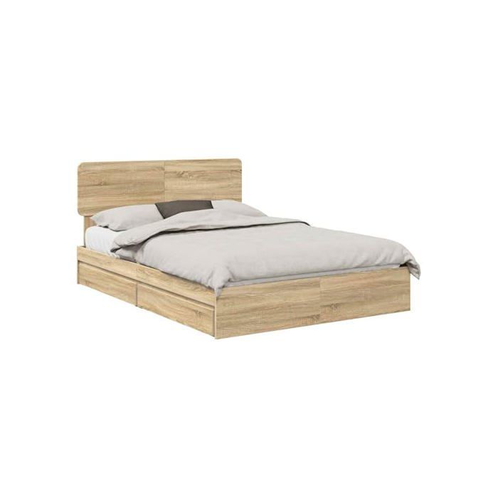 Cama con almacenamiento - vidaXL - Roble Sonoma - 140x190 cm - Madera de ingeniería - Con cajón - Estructura de láminas