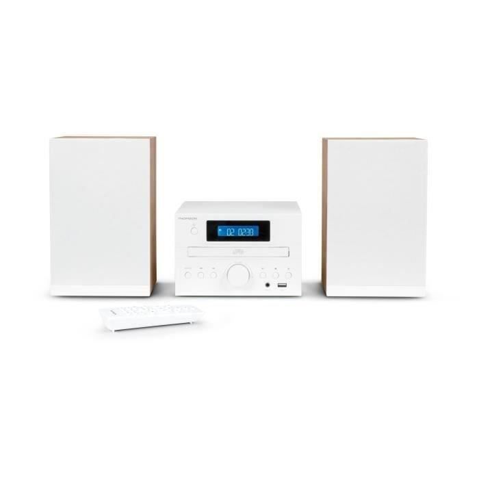 Micro sistema Hi-Fi - THOMSON - COSY MIC121BT - Lettore CD, Bluetooth, radio FM, MP3, USB - Legno e bianco