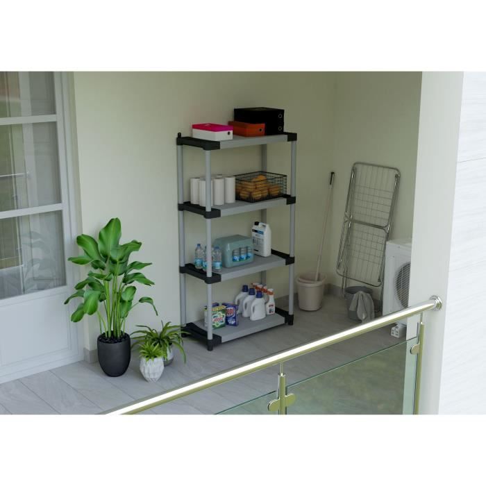 Estante de plástico - TOOD - 4 prateleiras - Capacidade de carga de 80 kg por prateleira - 80x40x168 cm - Preto/cinza