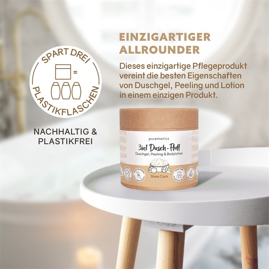 puremetics Piling za tijelo Shea Care 3-u-1 intenzivni gel za tuširanje - 300 g
