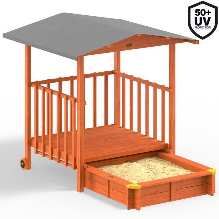 Spielwerk Zandbak van sparrenhout MERLE 130x143cm Speelhuisje met UV-bescherming Buitenspeelgoed voor kinderen Tuin