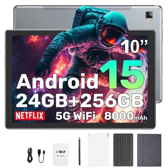 Tablette Tactile P60 Pro Android 15 24 Go + 256 Go(1To Extensible) 10.1