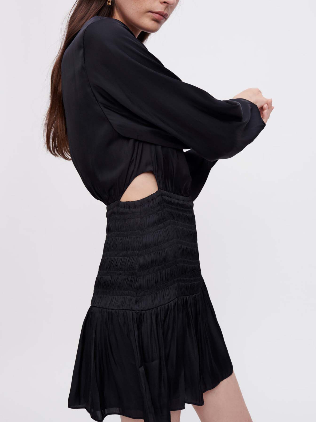 Rochie din satin cu strângere - Negru