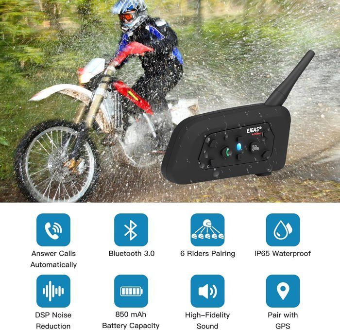 Intercom Moto - V6 Pro - Bluetooth 3.0 - Autonomie 12h - Connecte 6 Coureurs