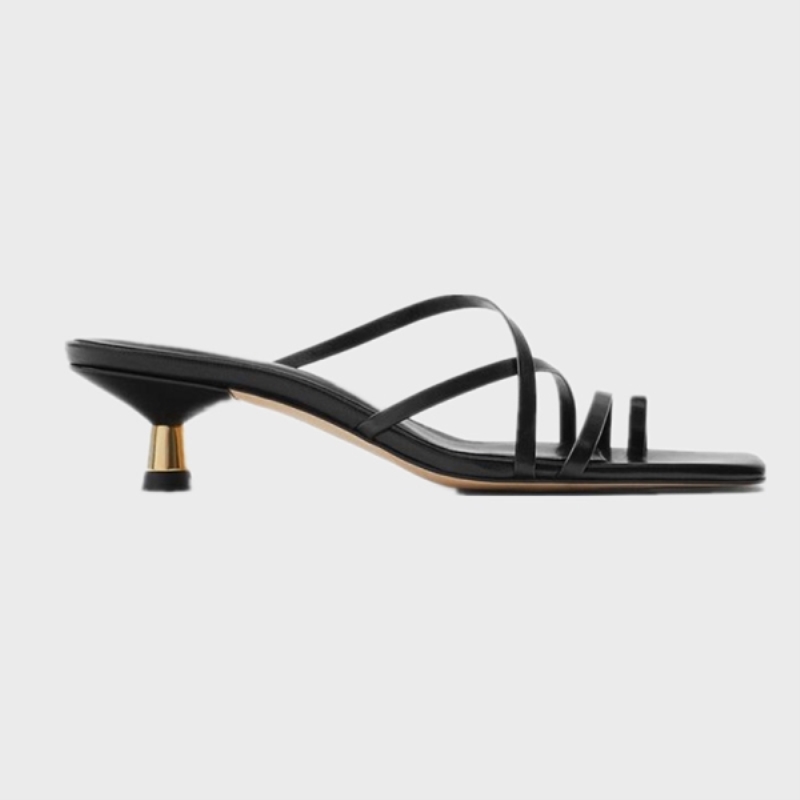 Sandali infradito da donna 2021, nuovi, neri, con tacco sottile in metallo, 5 cm, modello Roma.