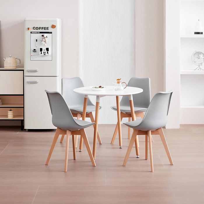 2 Tulpenstoelen, Scandinavische eetkamer/kantoor, BM Home, poten van massief beukenhout, grijs