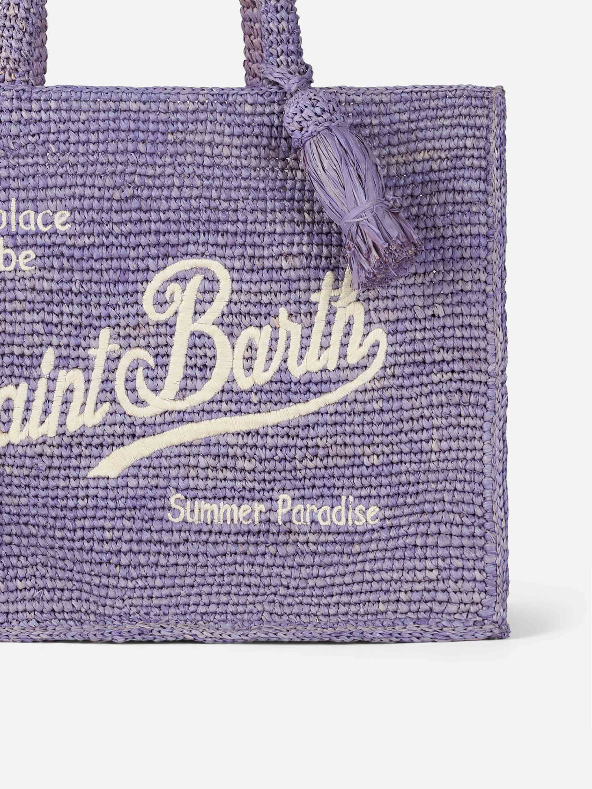 Colette handtas van lila raffia met borduurwerk