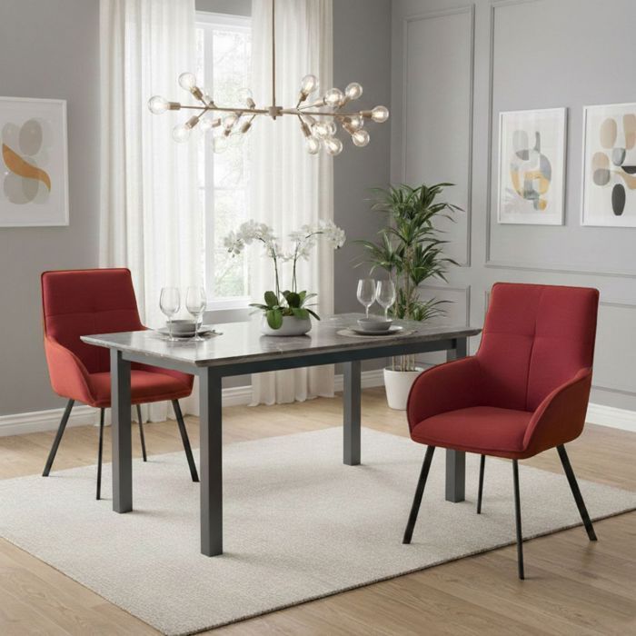 Juego de 2 sillas de comedor envolventes en tela roja con patas de metal lacado en antracita - EVIDENCE