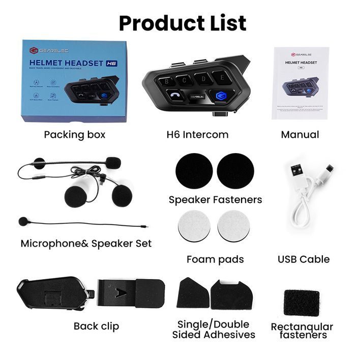Kit de intercomunicador Bluetooth para capacete de motocicleta GEARELEC com rádio, à prova d'água IPX65, conexão dupla para celular.