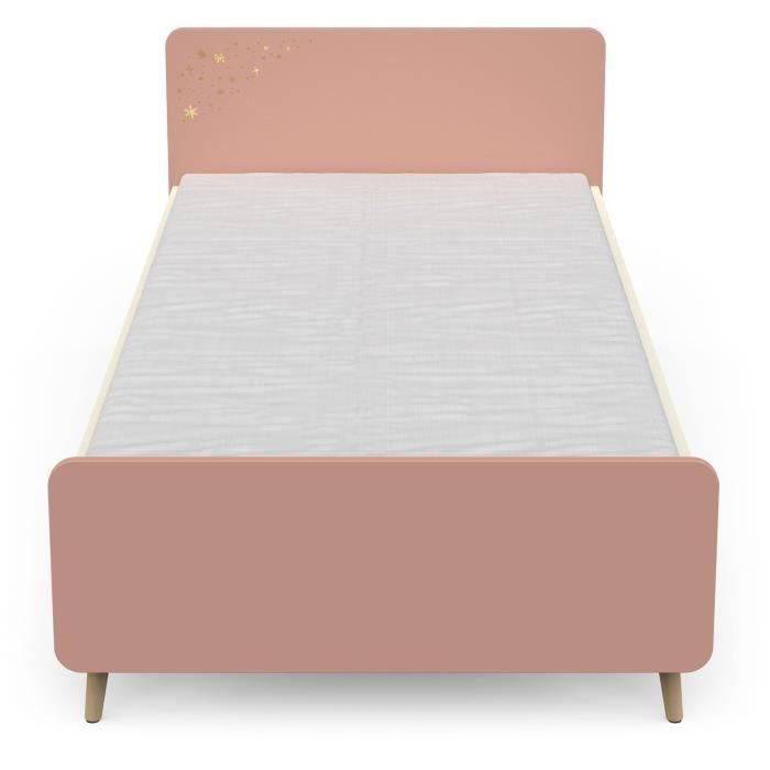Juego de cama y mesita de noche - SUZIE - 90 x 190 cm - Roble / Albaricoque - DEMEYERE