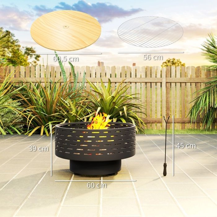 Brasero 3 en 1 - Ø60x39 cm - Acero inoxidable - Gris carbón - Brasero, barbacoa y mesa