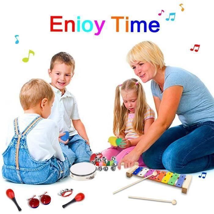Set di strumenti musicali per bambini CHANGM, composto da 25 pezzi di strumenti a percussione in legno per neonati, tra cui xilofono e tamburello.