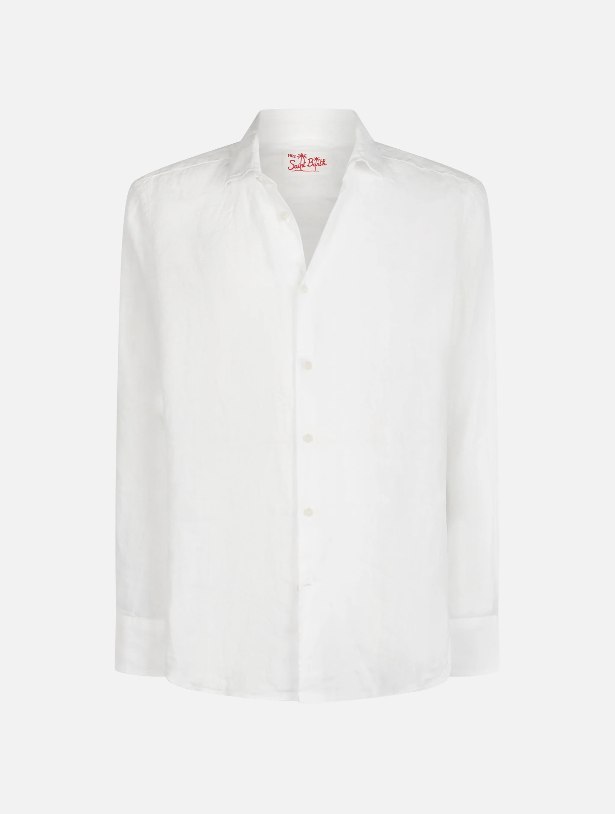 Pamplona Heren Linnen Shirt | Wit Geverfd | Franse Kraag | Lichtgewicht & Ademend | Normale Pasvorm | MC2 Saint Barth