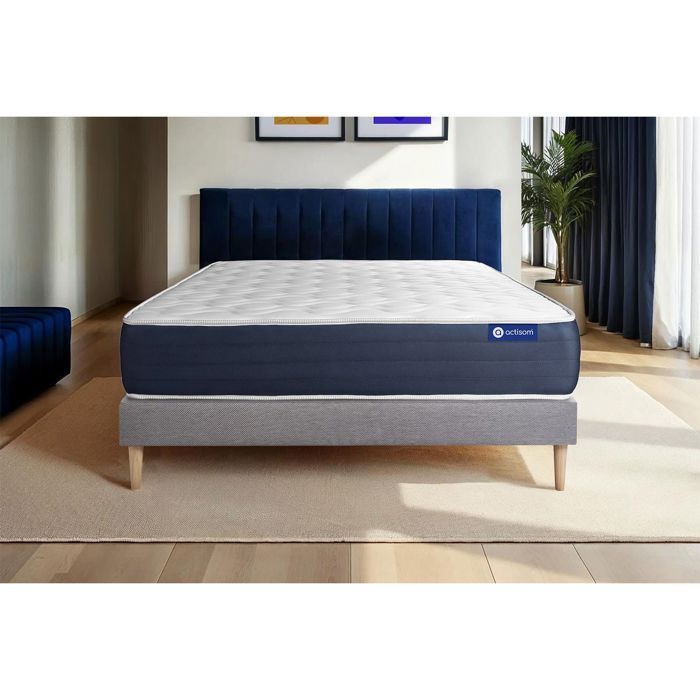 Mattress and bed base set 180x200 cm - Grey bed base (assembly required) - Actimemo Sleep