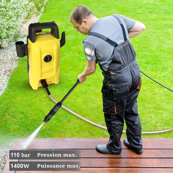 Nettoyeur Haute Pression, Pression max. 110 bar, Débit max. 360 l/h, avec Flexible 10m et Pistolet Haute Pression, 1400W