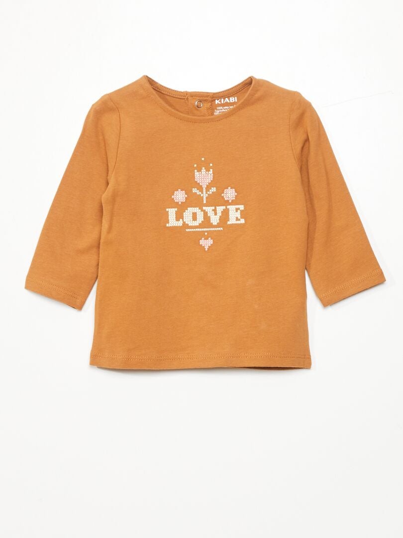 T-shirt met 'love'-opdruk - BRUIN